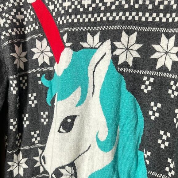Mighty Fine Womens Sweater Small Holiday Unicorn Santa Ugly Christmas Snow Flake - Picture 2 of 7